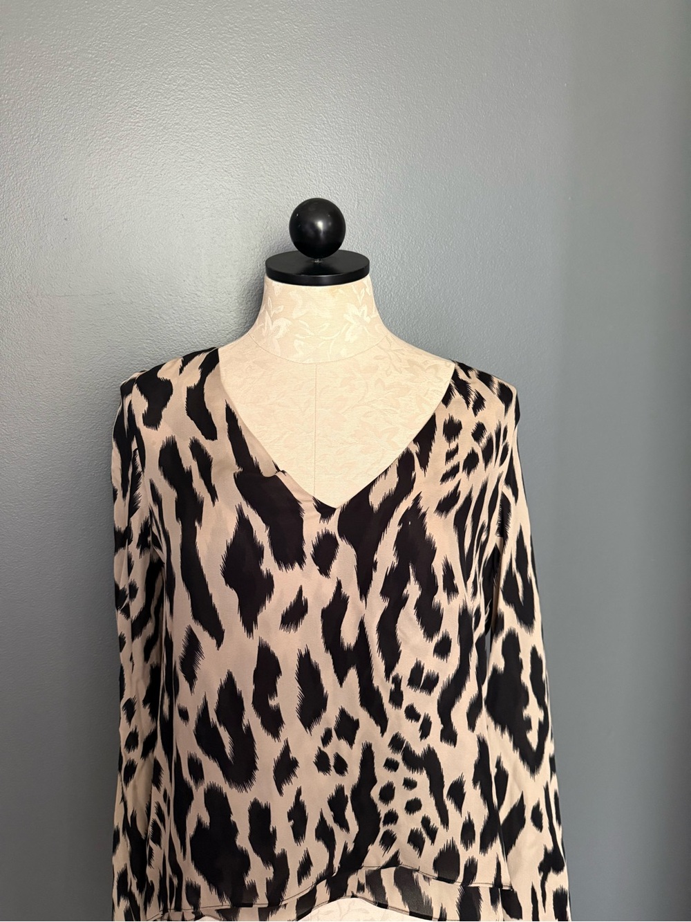 Parker Black and Tan Animal Print Silk Top